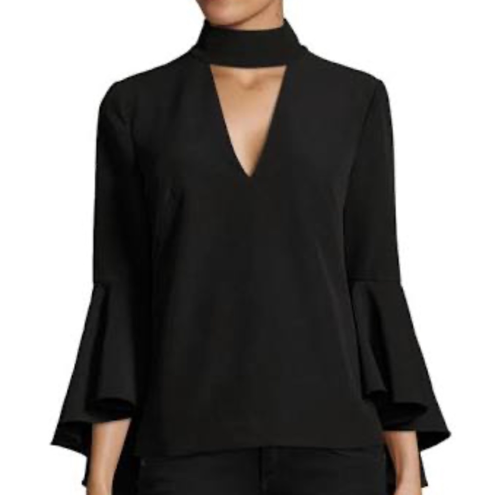 Milly Italian Cady Andrea Choker Bell  Sleeve Top Size 2 Black